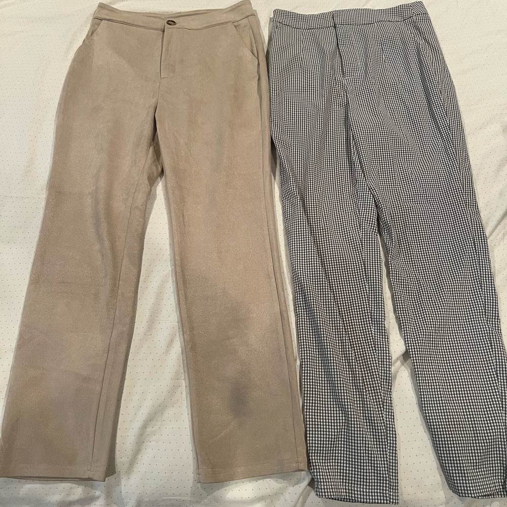 Stylish Tan and Checkered Pants Set